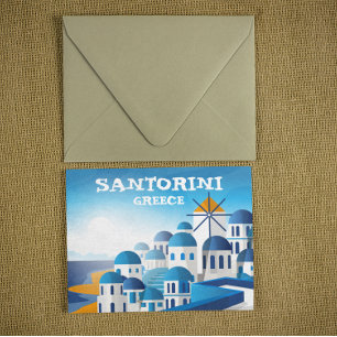 Santorini Griechenland Vintag Wasserfarbe Postkarte