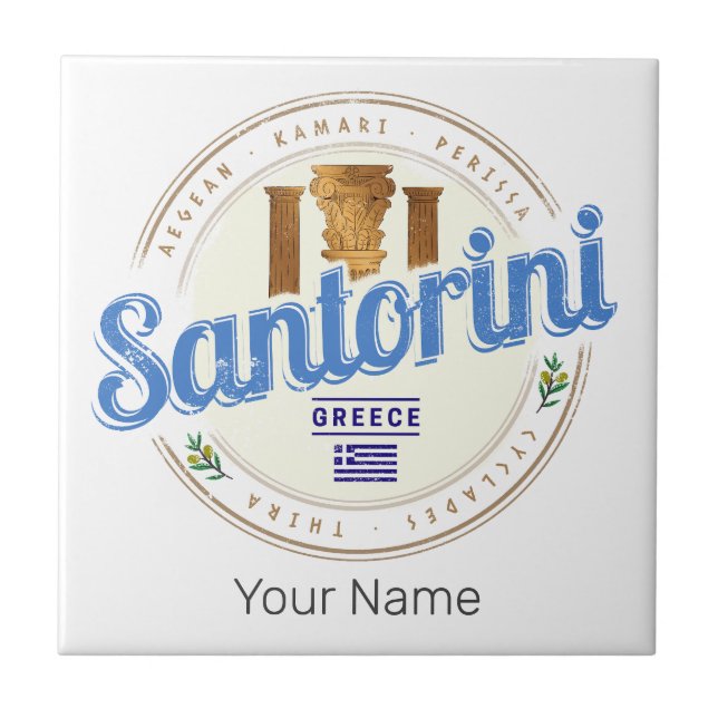 Santorini Griechenland Vintage Ägäis-Cyclades-Inse Fliese (Vorderseite)