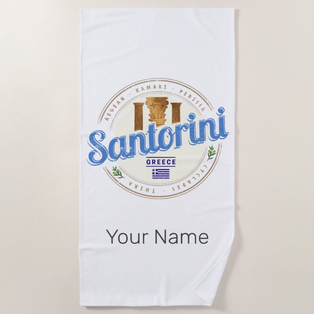 Santorini Griechenland Vintage Ägäis-Cyclades-Inse Strandtuch (Vorderseite)