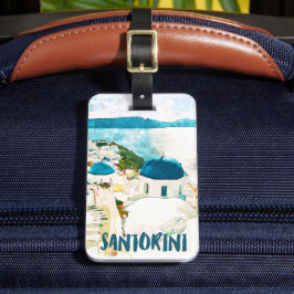 Santorini Griechenland Vintage Reisen Wasserfarbe Gepäckanhänger