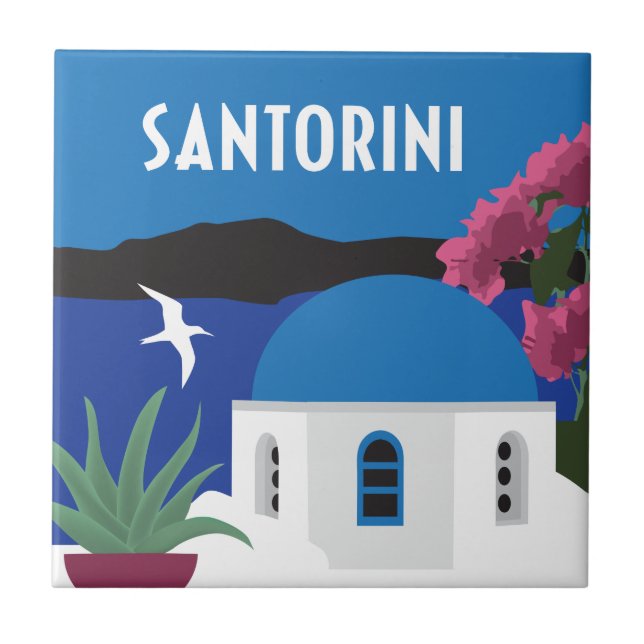 Santorini Griechenland Vintage-Stil Fliese (Vorderseite)