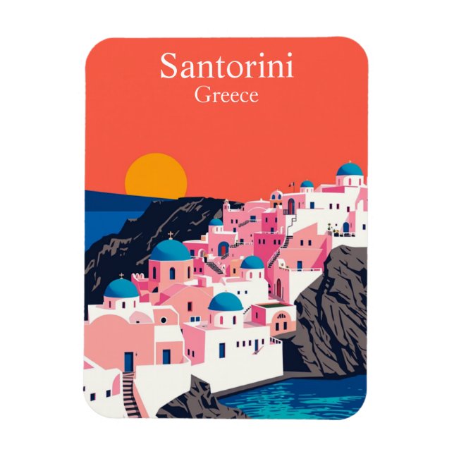 Santorini, Griechenland Vintage Travel Blue Domes Magnet (Vertikal)
