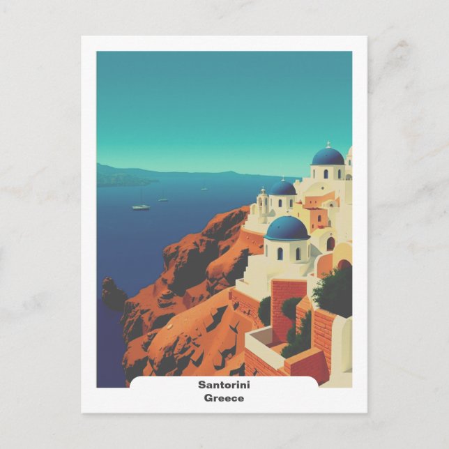 Santorini, Griechenland: Vintage Travel Postkarte (Vorderseite)