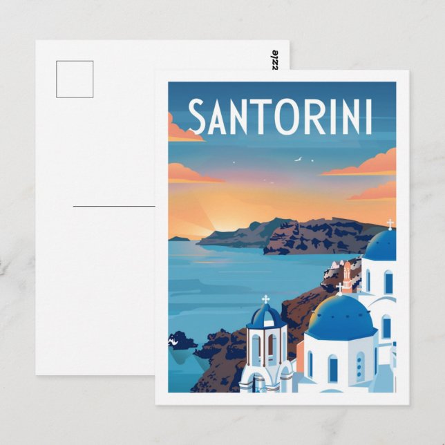 Santorini Griechenland Vintager berühmter Reiseort Postkarte (Vorne/Hinten)