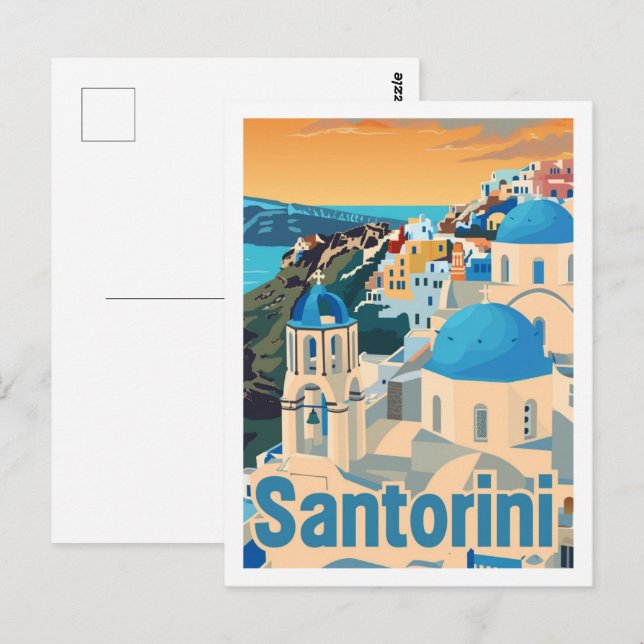 Santorini Griechenland Vintager berühmter Reiseort Postkarte (Vorne/Hinten)