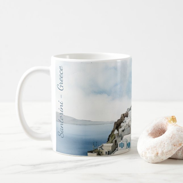 Santorini Griechenland Wassercolor Kaffeetasse (Mit Donut)