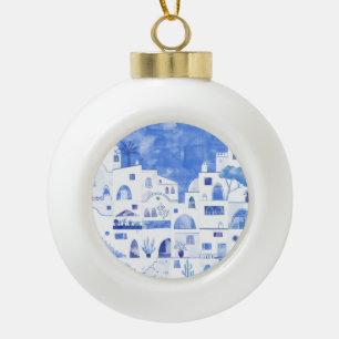 Santorini Griechenland Wassercolor Keramik Kugel-Ornament