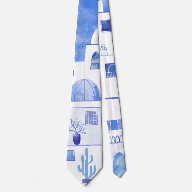 Santorini Griechenland Wassercolor Krawatte (Watercolor blue and white Santorini Greece art neck tie)