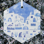Santorini Griechenland Wassercolor Ornament Aus Glas<br><div class="desc">Ein blaues und weißes Aquarellbild der schönen griechischen Insel Santorin. Originelle Kunst von Nic Squirrell.</div>
