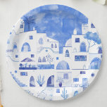 Santorini Griechenland Wassercolor Pappteller<br><div class="desc">Ein modernes blau-weißes Aquarellbild der griechischen Insel Santorin. Originelle Kunst von Nic Squirrell.</div>