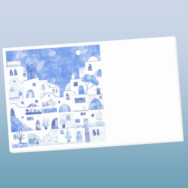 Santorini Griechenland Wassercolor Post-it Klebezettel (Santorini Oia Greek Island blue and white watercolor art Post It note)