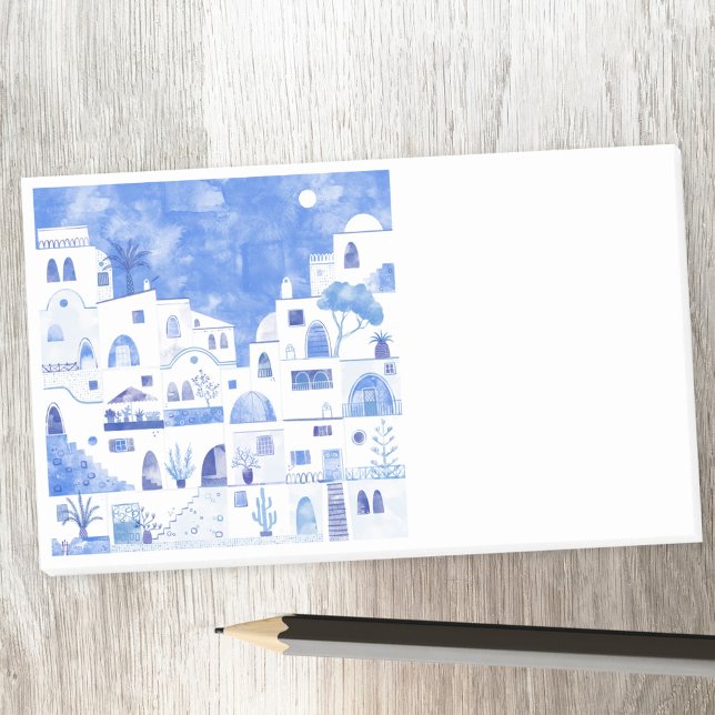 Santorini Griechenland Wassercolor Post-it Klebezettel (Santorini Oia Greek Island blue and white watercolor art Post It note)