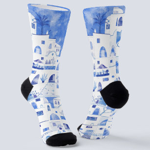Santorini Griechenland Wassercolor Socken