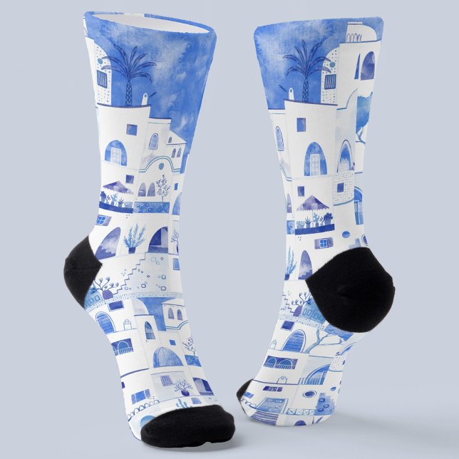 Santorini Griechenland Wassercolor Socken (Von Creator hochgeladen)
