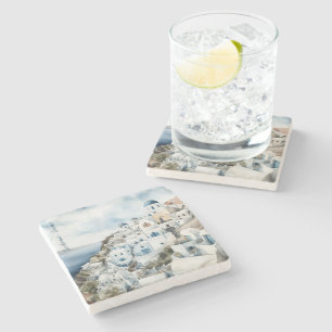 Santorini Griechenland Wassercolor Steinuntersetzer