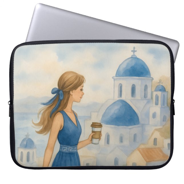 Santorini Griechenland Wasserfarbe Laptopschutzhülle (Vorderseite)