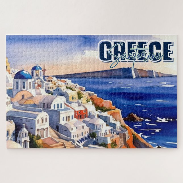 Santorini Griechenland Wasserfarbenrätsel beibehal Puzzle (Horizontal)