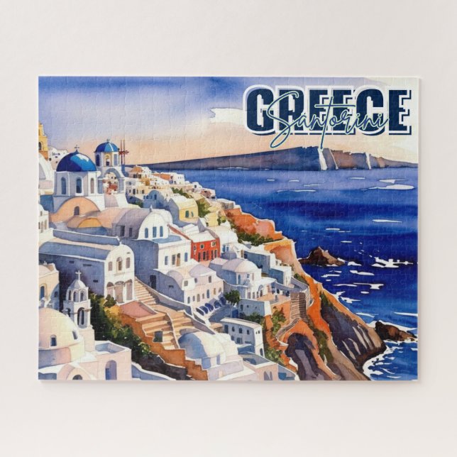Santorini Griechenland Wasserfarbenrätsel beibehal Puzzle (Horizontal)