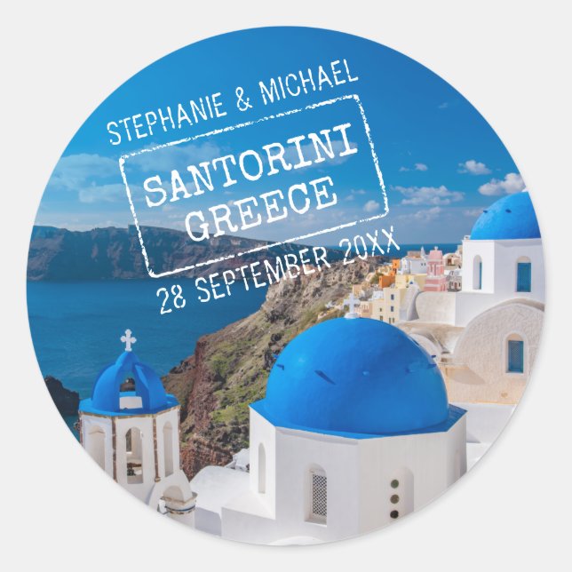 Santorini Griechenland Zielort Custom Passport Bri Runder Aufkleber (Vorderseite)