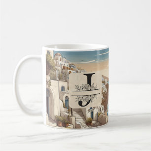 Santorini griechisch Insel monogramm Reise blau Kaffeetasse