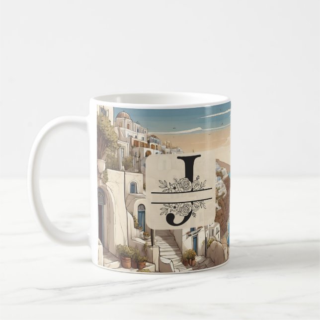 Santorini griechisch Insel monogramm Reise blau Kaffeetasse (Links)