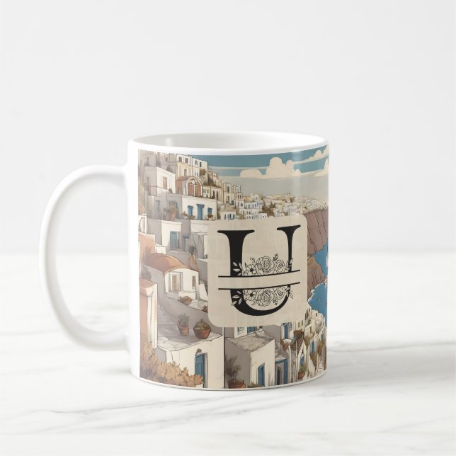 Santorini griechisch Insel monogramm Reise blau Kaffeetasse (Links)