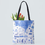 Santorini Griechische Insel Wasserfarbe<br><div class="desc">Aquarellblau-weiße Stadtmalerei auf der griechischen Insel Santorin.</div>