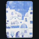 Santorini Griechische Insel Wasserfarbe iPad Air Hülle<br><div class="desc">Aquarellblau-weiße Stadtmalerei auf der griechischen Insel Santorin. Originelle Kunst von Nic Squirrell.</div>