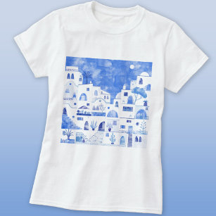 Santorini Griechische Insel Wasserfarbe T-Shirt