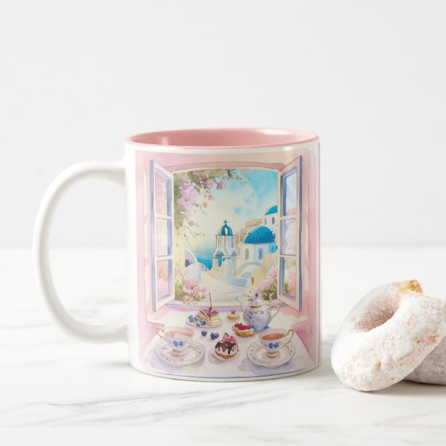Santorini Griechische Leckereien Cakes Desserts Zweifarbige Tasse (Mit Donut)