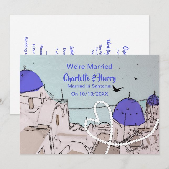 Santorini Griechisches Post Hochzeitsempfang Party Einladung (Vorne/Hinten)