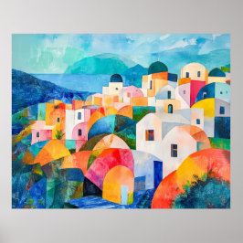 Santorini Hillside in Abstrakt Hues Poster