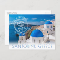 Santorini-Hochzeit in Urlaubsort Save the Date