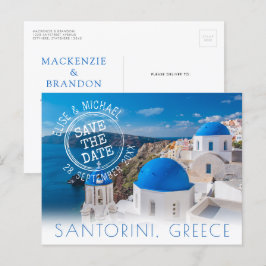 Santorini-Hochzeit in Urlaubsort Save the Date Ankündigungspostkarte