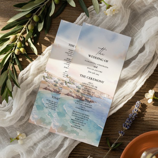 Santorini Hochzeitsprogramm Vorlage | Mittelmeer (Von Creator hochgeladen)