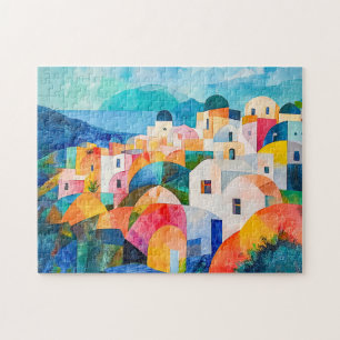 Santorini Hügel in abstrakten Farbtönen Puzzle