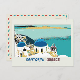 Santorini Illustration, Griechenland Postcard Postkarte