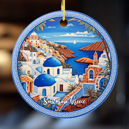 Santorini Insel Griechenland Meeresmalerei | Reise Keramik Ornament