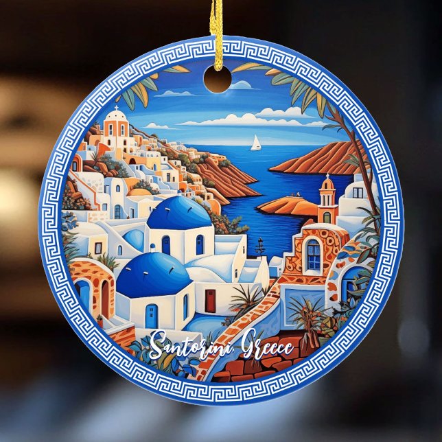 Santorini Insel Griechenland Meeresmalerei | Reise Keramik Ornament (Santorini Island Greece Sea Painting | Travel Art Ceramic Ornament)