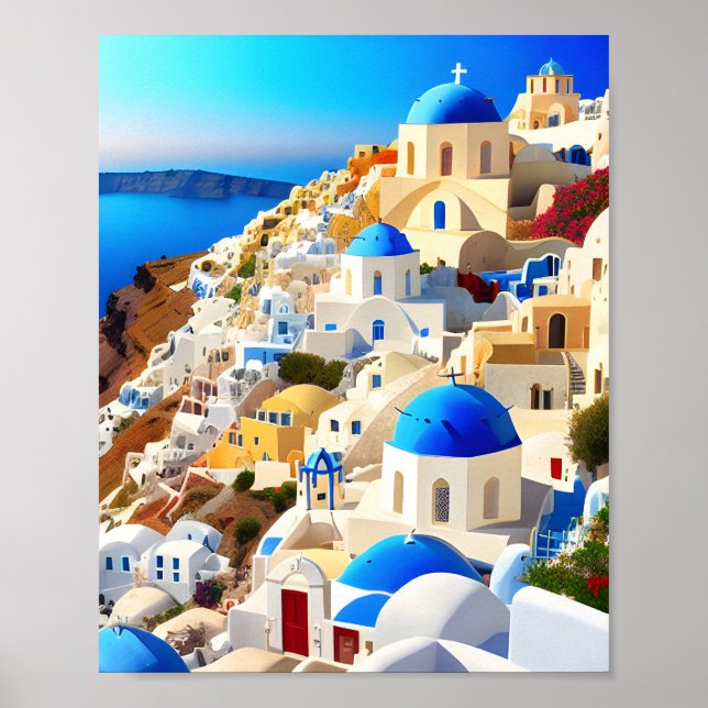 Santorini Island Griechenland Digitale Malerei Poster (Vorne)