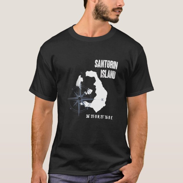 Santorini Island Mediterranean Sea Coordinates Map T-Shirt (Vorderseite)