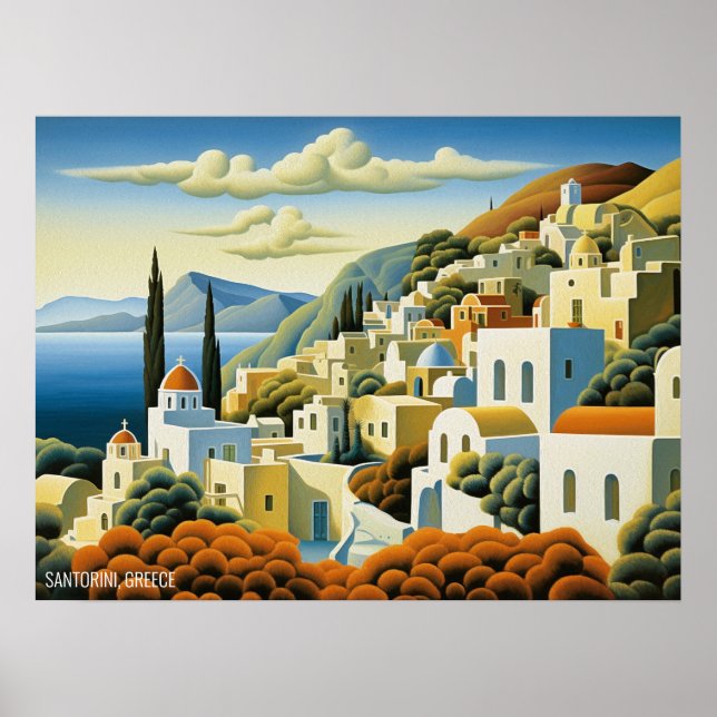 Santorini Island Ölgemälde Griechenland Reisen | A Poster (Vorne)