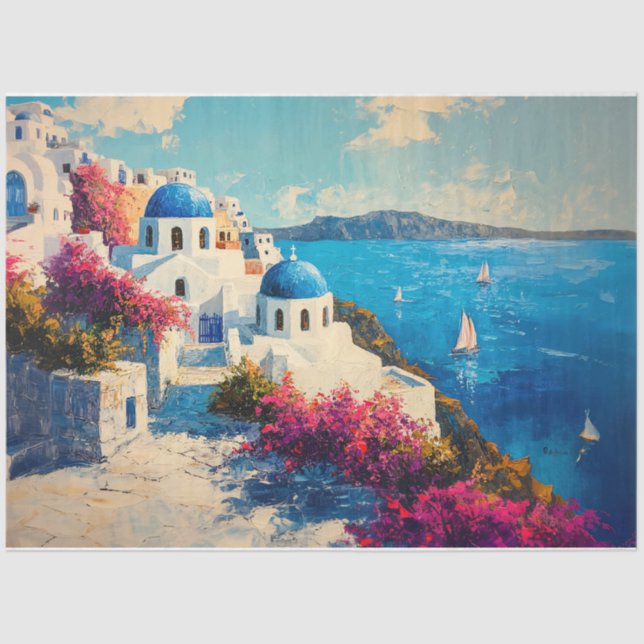 Santorini Lebende Blume Ölgemälde Seidenpapier (Vorderseite)