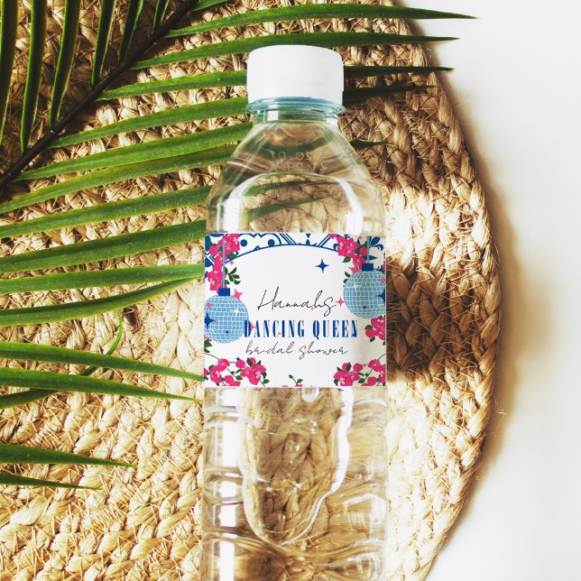 Santorini Musical Bougainvillea Brautparty Wasserflaschenetikett (Von Creator hochgeladen)