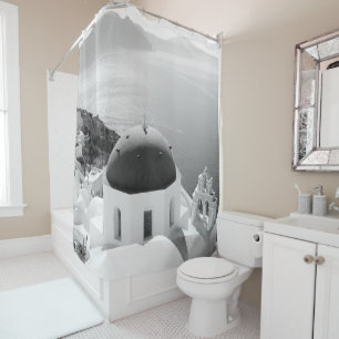 Santorini Oia Bliss Black & White #2 #wall #decor Duschvorhang
