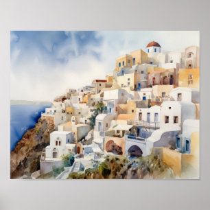 Santorini Oia Griechenland Aquarell Art Print Post Poster