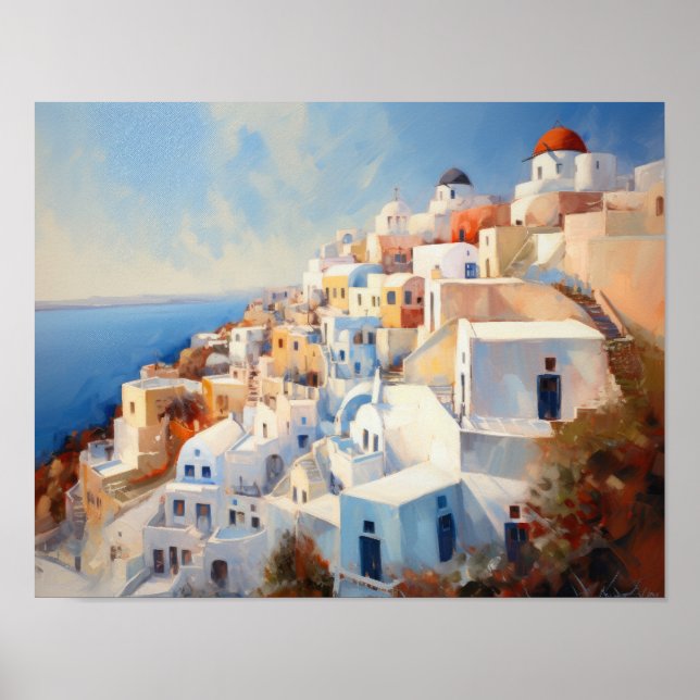Santorini Oia Griechenland Aquarell Art Print Post Poster (Vorne)