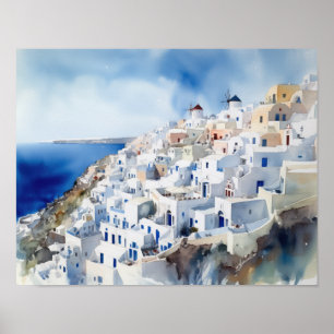 Santorini Oia Griechenland Aquarell Art Print Post Poster