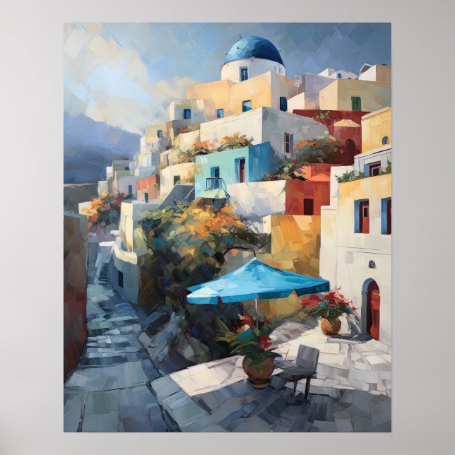 Santorini Oia Griechenland Malerei Art Print Poste Poster (Vorne)