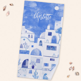 Santorini Oia Griechische Insel Wasserfarbe Person Strandtuch